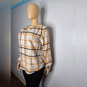 LOFT Woman's Plaid Blouse - Black and Orange Size M